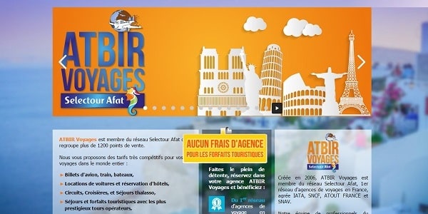 ATBIR Voyages, agence de voyages membre du reseau Selectour Afat, 1er réseau d'agences de voyages en France - Creation du site internet